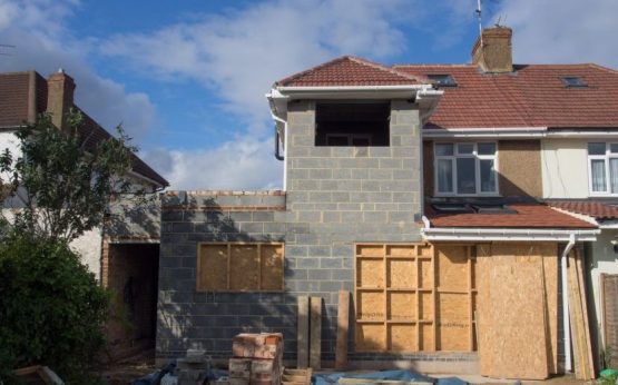 Extension work at the rear of a house in progress